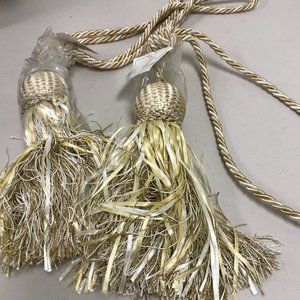 Chelsea Collection gold ribbon large curtain tassel tie backs one pair  NWT